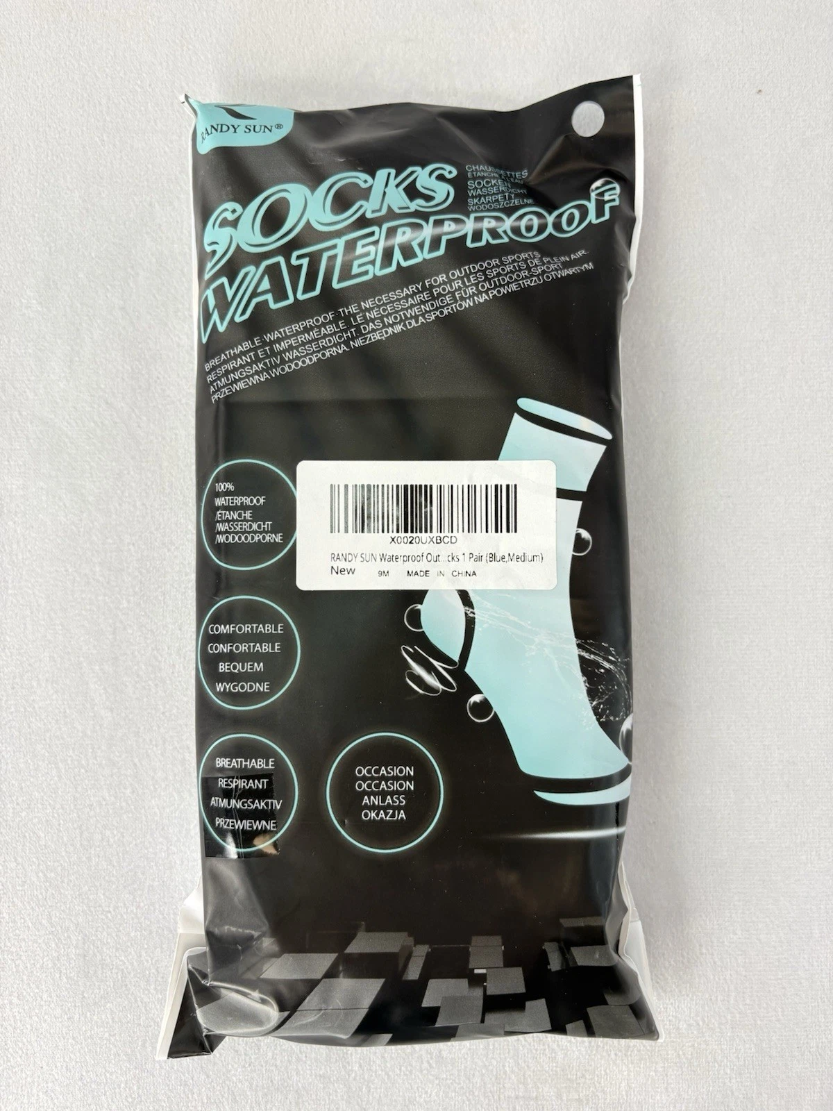 Randy Sun Waterproof Blue Unisex Crew Socks 9M