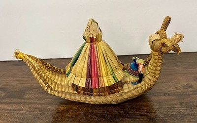 Caballito De Totora Peruvian Reed Boat Vintage Handmade Colorful
