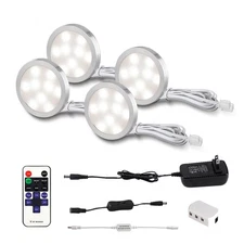 4 Pack LED Puck Lights with Remote,Under Cabinet Kitchen Lights Plug in,Dimmable