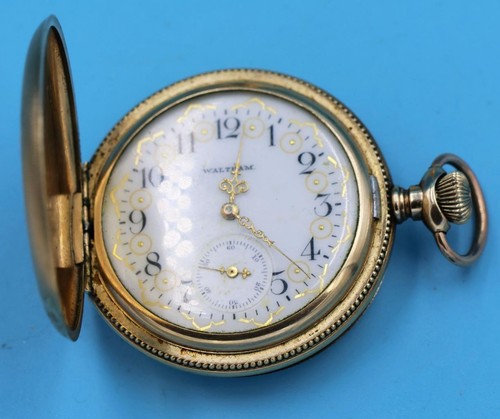 ANTIKE WALTHAM HUNTER CASE TASCHENUHR - SEASIDE - 15 JEWELS, AUSGEFALLENES ZIFFERBLATT/GEHÄUSE