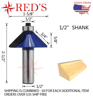Tideway Carbide PRO WL1189 3/4 45 degree chamfer bearing router bit 1/2 shank