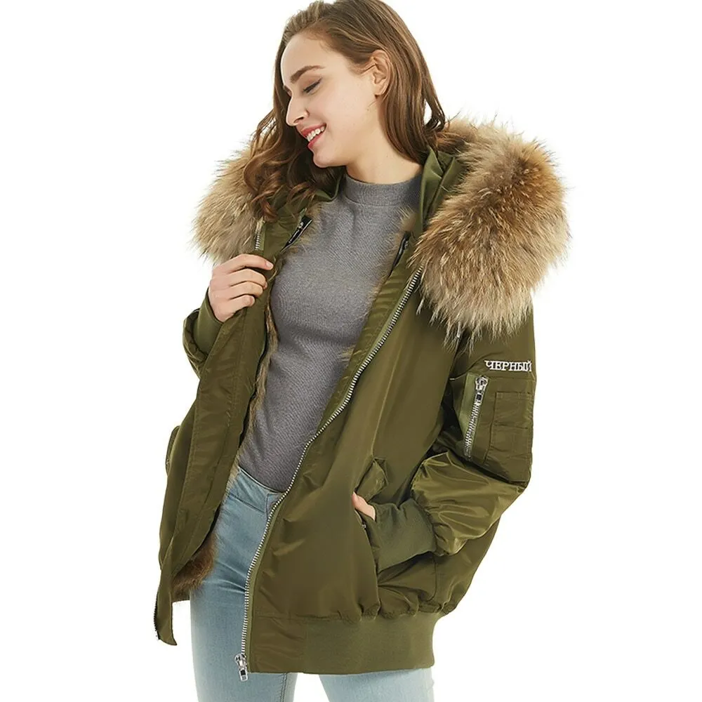 Women Natural Fur Big Collar Lining Jacket Park Embroidery Coat | eBay