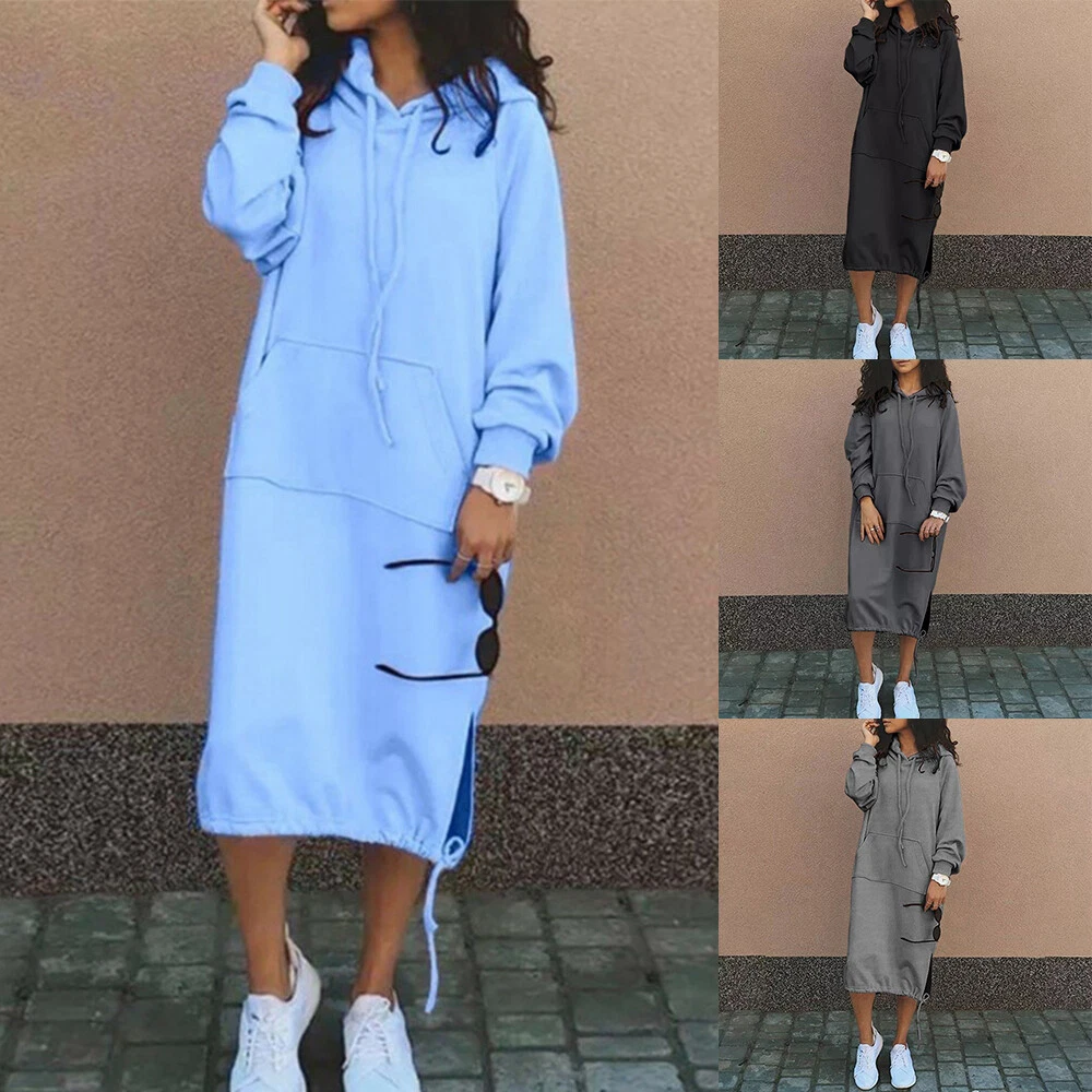 Robe Sweat Shirt Capuche Manches Longues Pull Robe l gante Et