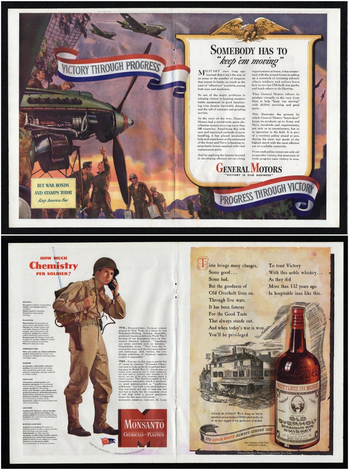 1943 General Motors Victory Through Progress Keep em Moving Front Lines Print Ad