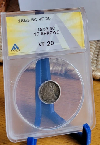 1853 H10C No Arrows Liberty Seated Half Dime ANACS VF30