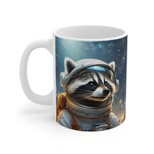 Space Raccoon Astronaut Adventure Ceramic Mug - 11oz Cosmic Explorer Cup