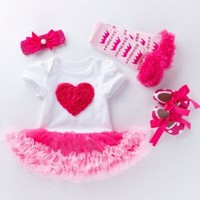 New 1st Birthday Dress For Baby Girl Heart Pink Tutu Skirt Party Kids Clothes