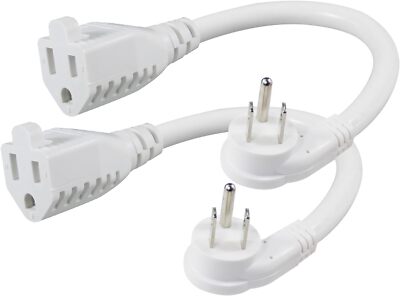 [2 Pack] Flat Wall Plug Short Power Extension Cord - 6Inch Mini White Low Profil