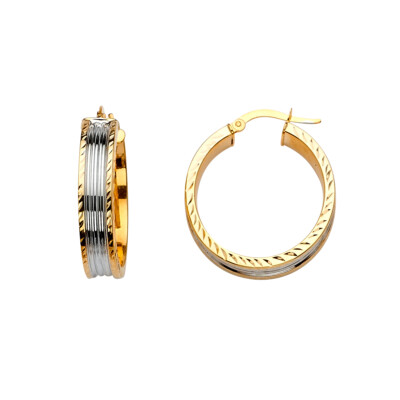 Gold - 14K zweifarbige 6mm Diamantschliff Creolen für Damen