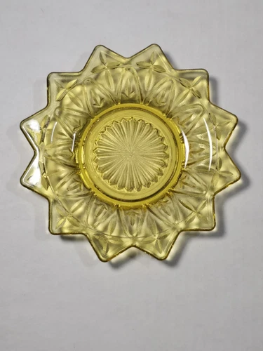RARE 1960's Federal Glass Yellow Sunburst Flower Plate Plant 6" Saucer Vintage