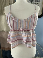 Women's American Eagle Tank Top Crop Top Shirt Striped Soft Linen Blend Large L