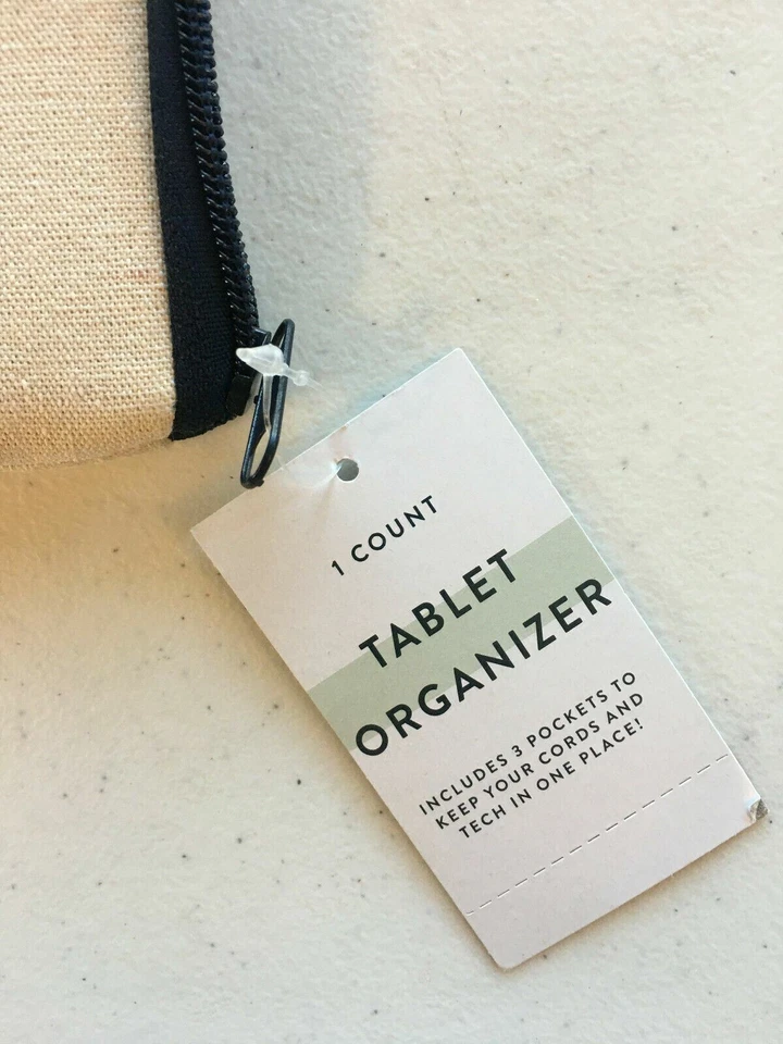 Keep It Together - 3 Pocket Canvas Tablet Organizer w/Zipper - Beige - Image 3 of 4