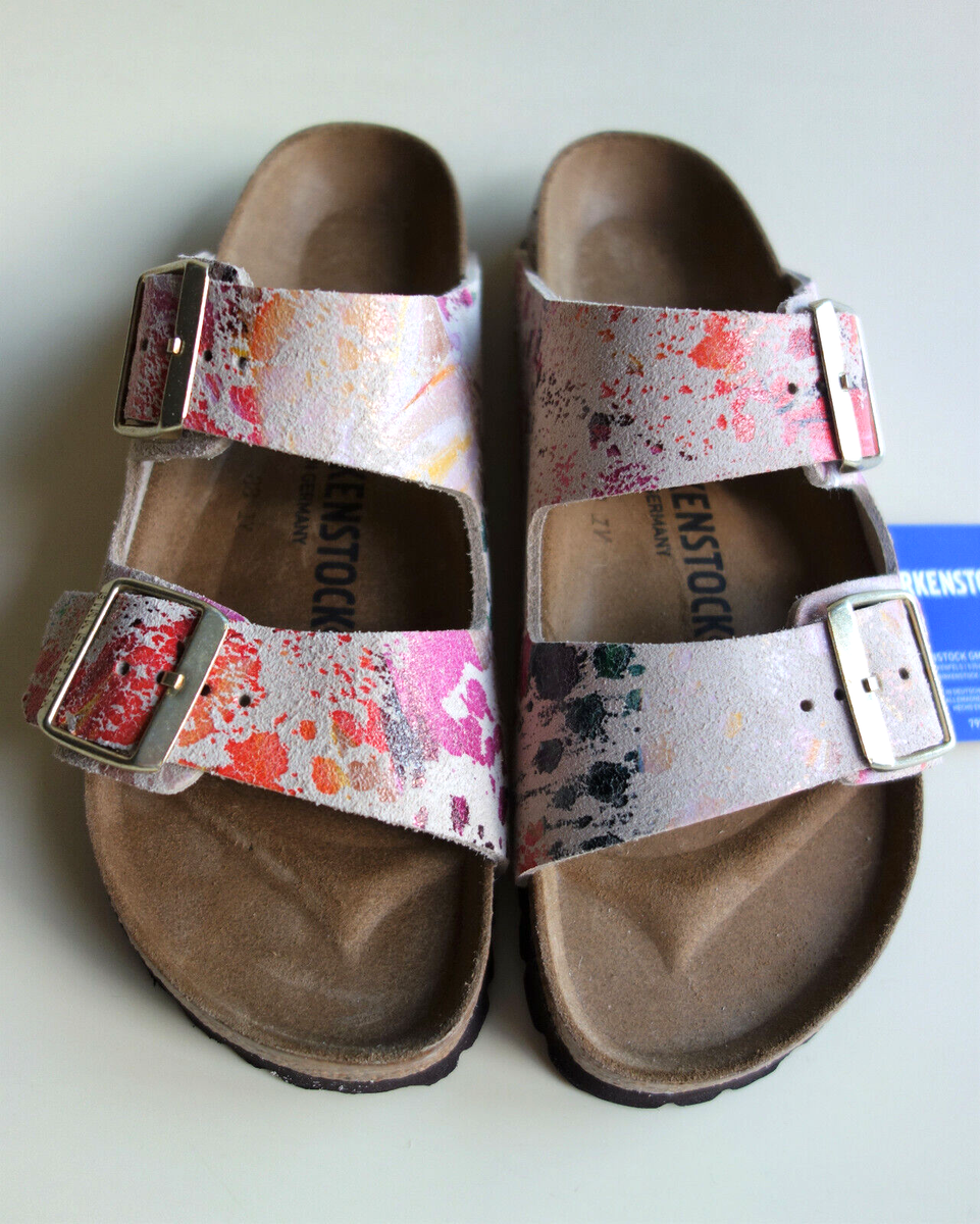 RARE Birkenstock Leather Sandals Slides Arizona Flower Crush Mocha