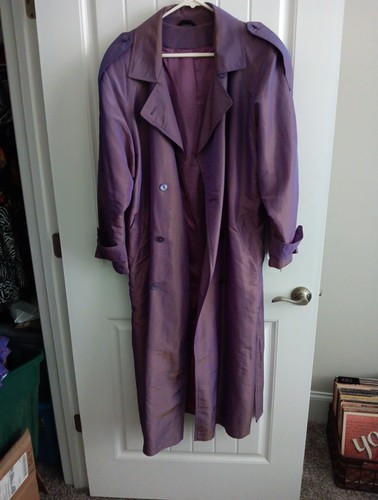 VTG 80s CYCLONE Double Breasted Trench Coat Purple Gold Iredescent Womens 18W
