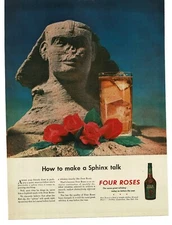 1945 Four Roses Whiskey Sphnix Egypt Vintage Print Ad