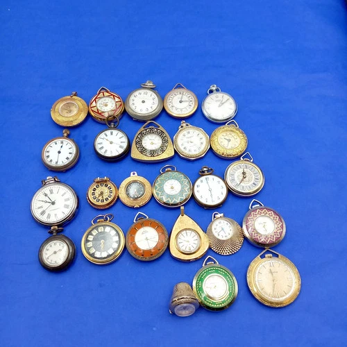 25 Vintage Fob Pendant Pocket Watches Hand-Wind FOR SPARES REPAIRS COLLECTOR ETC