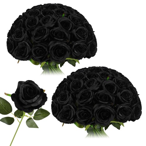 50pcs Artificial Silk Roses Bulk,Fake Roses Flower with Stems Realistic Flowe...
