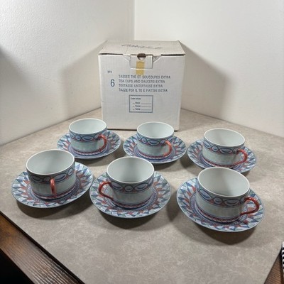 Laure Japy Paris ''Portofino'' Limoges Porzellan - 6 Tassen & Untertassen - Set im Karton