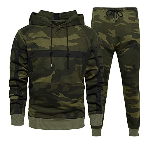 Mens Sweatsuits 2 Piece Casual Tracksuits Camo Hoodie Jogging Sweatpants Suit