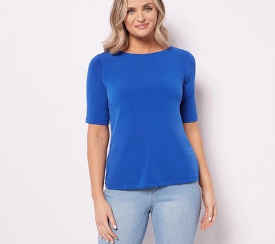 Susan Graver Essentials Liquid Knit Bateau Neck Top - cobalt Sz 1X a213063