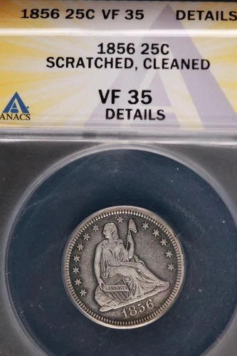 1856 Seated Liberty Silver Quarter ANACS VF35 Details *DoubleJCoins* JL1100-393
