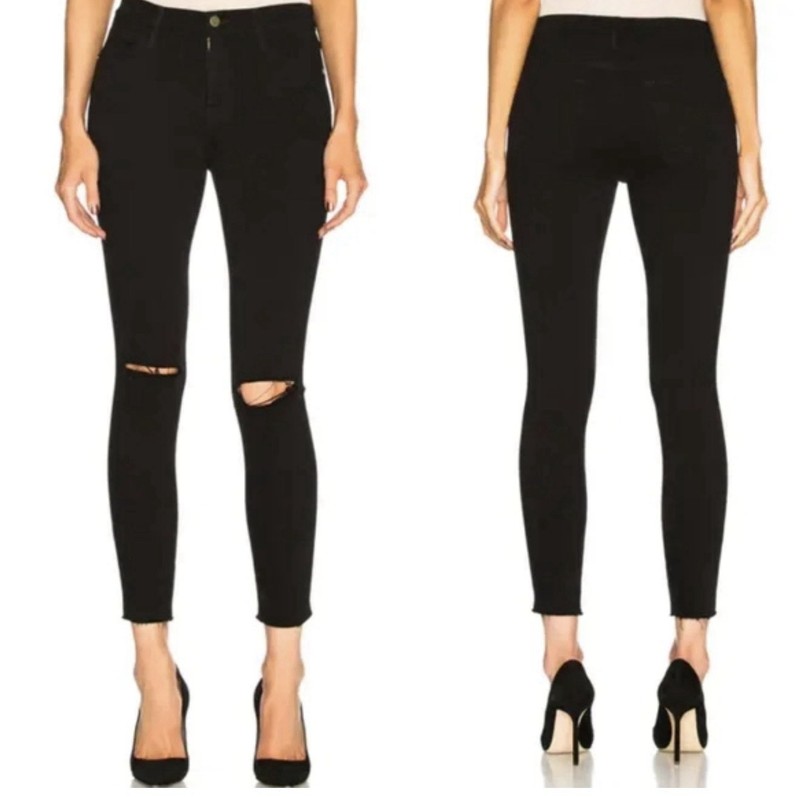 FRAME Le High Skinny, Noir Slits, Size 26