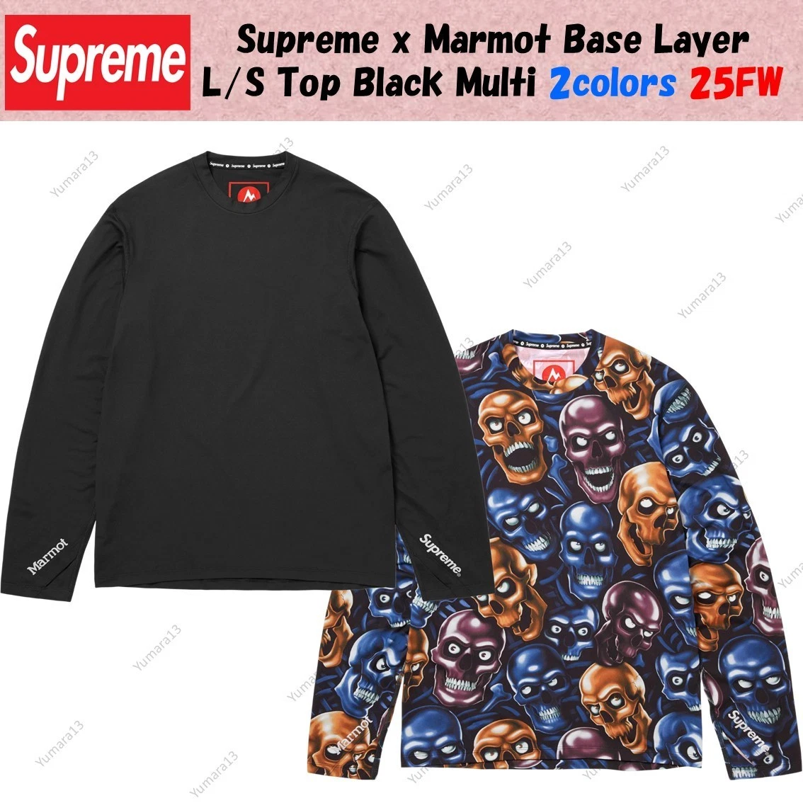 Supreme x Marmot Base Layer L/S Top Black Multi 2colors 25FW