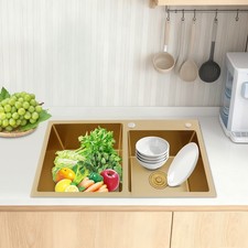 Undermount Kitchen Double Bowl Stainless Steel Gold Silver 80x45cm