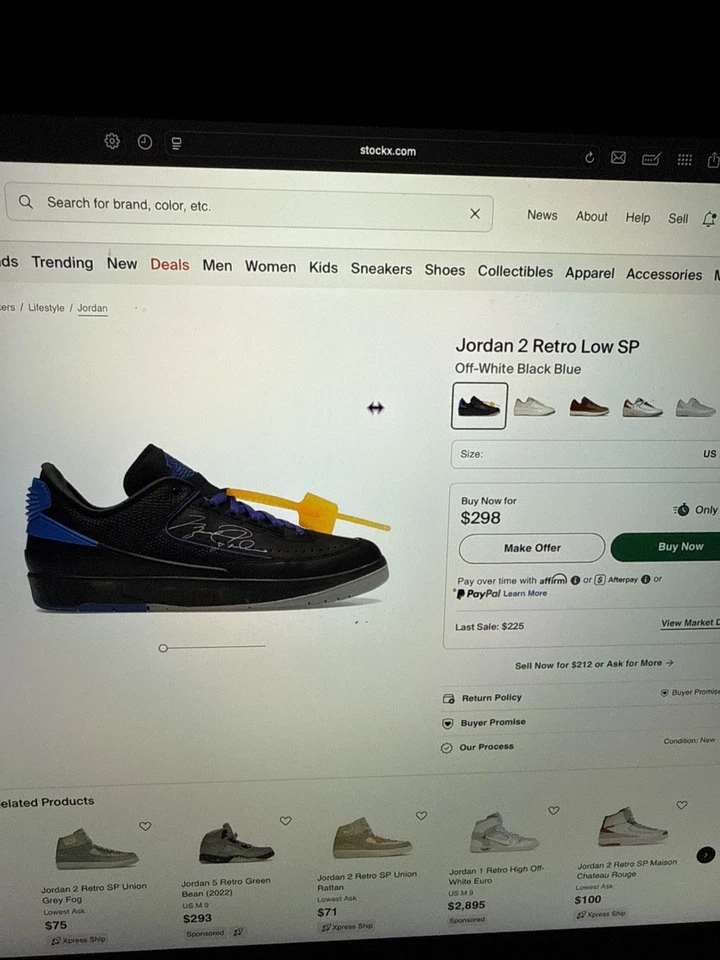 Tamanho 9 - Off-White x Air Jordan 2 Retro SP Preto Baixo Varsity Royal - Imagem 4 de 4