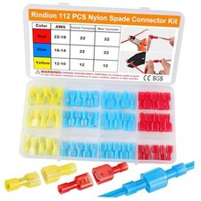 112PCS Nylon Spade Connector Kit, 22-10AWG Quick Disconnect Wire Connectors,