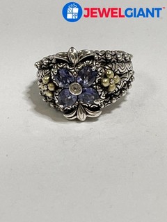 18K YELLOW GOLD STERLING SILVER BARBARA BIXBY TANZANITE TOPAZ RING SIZE 7 #GO997