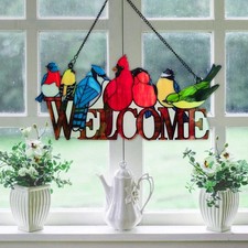 JOYBEE Birds On Branch Stained Glass Suncatcher Cardinal Hummingbird Kingfish...