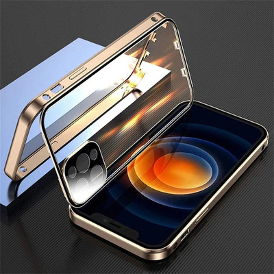 360° Vollschutz Metall Magnet Doppelseitig Glas Schnappverschluss Handyhülle 