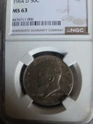 1964 D 50C MS 63 8476711-006  KENNEDY HALF DOLLAR NGC CIRTIFIED.