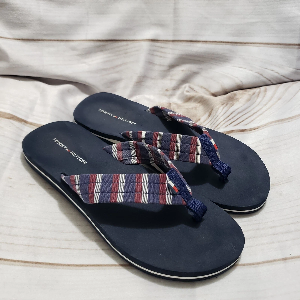 Tommy Hilfiger Canvas Strap Flip Flop Sandals Womens Size 6 Red White Blue Foam