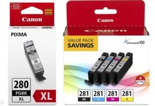Genuine Canon CLI-281 4-Color Ink Tank Value Pack  PGI-280 XL Black Ink Tank