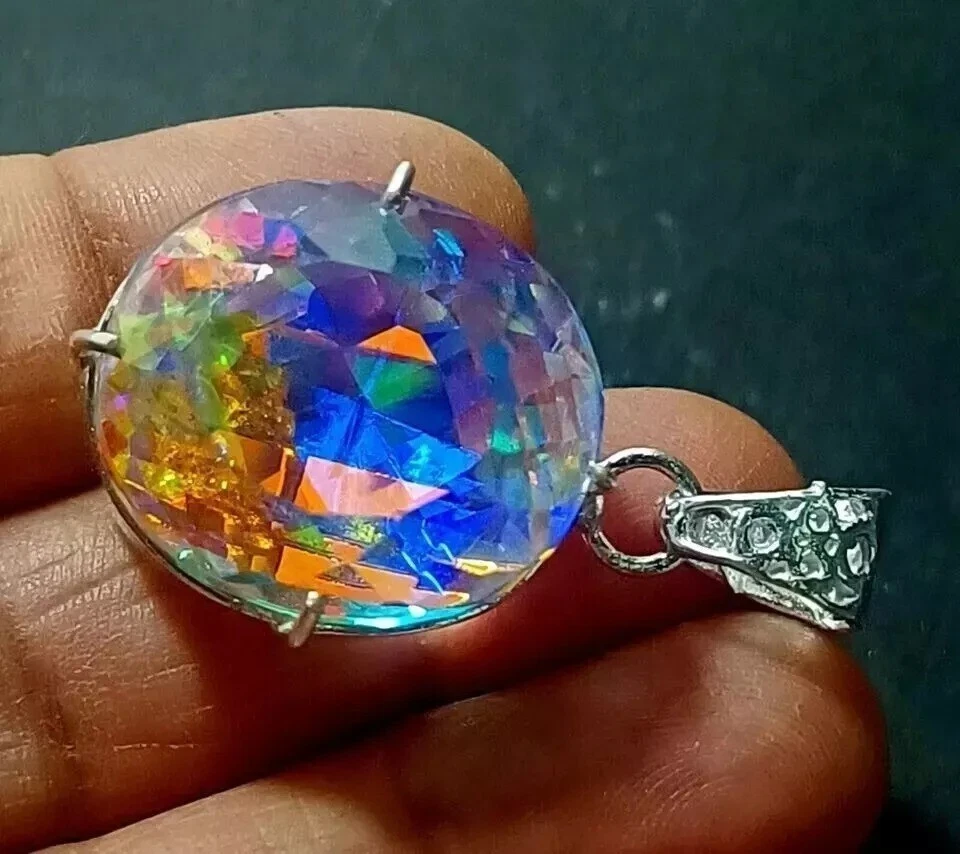 Colgante de plata maciza 925 con topacio místico natural certificado 95,38 quilates piedras preciosas sueltas Foto 3 de 4