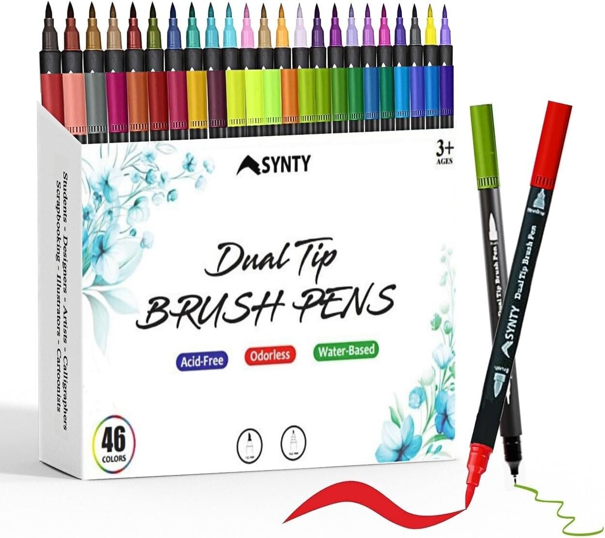 46 Dual Brush Marker Pens with Coloring Book for Kids Adult