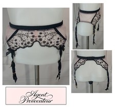 AGENT PROVOCATEUR Sheer Pink Flower Embroidered Garter Suspender Belt Sz 2