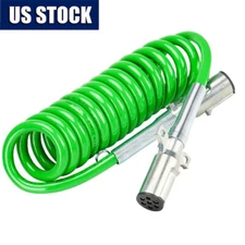 7 Way ABS 15" Trailer Coil Cord Green Electric Tractor Power Cable Cord Green