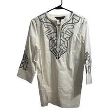 Ming Wang Embroidered Pop Over Blouse Size Small