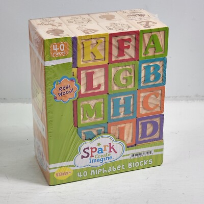 40 Alphabet Blocks Real Wood Spark Create Imagine Preschool ABC