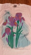 Vintage 1989 Aspen Colorado double side floral dragonfly T-shirt shirt Oneita L