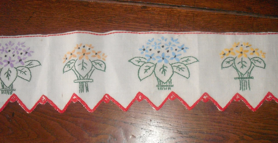 Ancienne bande frise d'étagère brodée main - Photo 4/4