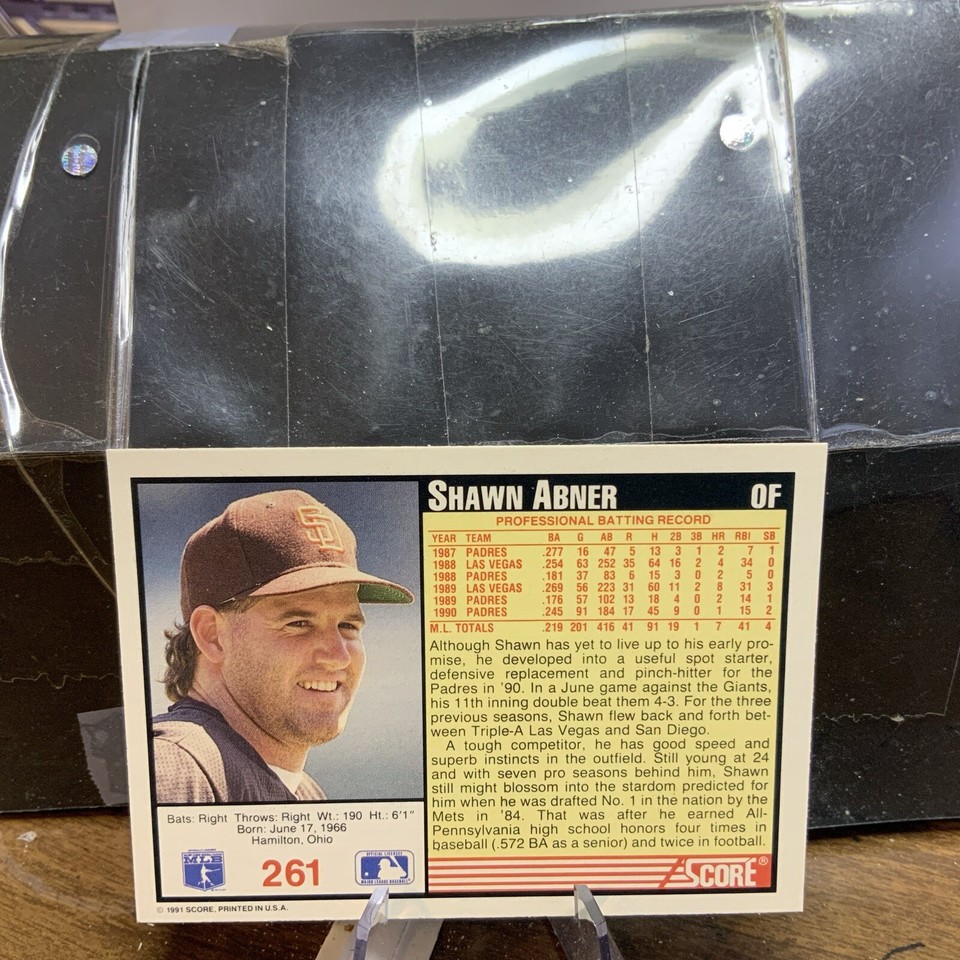 1991 Score Baseball Card Shawn Abner San Diego Padres 261 eBay