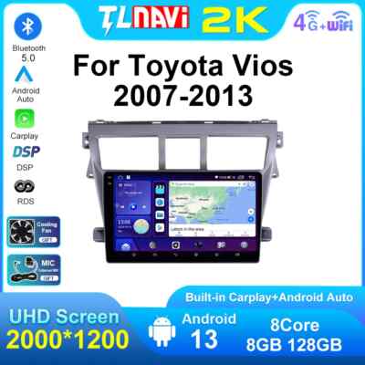  Android 13 CarPlay GPS Radio For Toyota VIOS Yaris 2007-2013 Multimedia Stereo