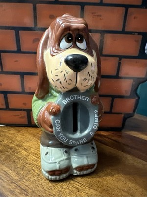 Vintage Dog Homeless  Hound Piggy Bank Spare Change 1980's J.S.N.Y Plastic Dog