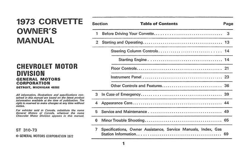 Chevrolet Corvette 1973 manual del propietario guía del usuario libro de referencia fusibles Foto 2 de 4