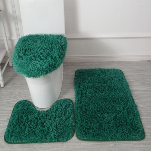 3-Piece Solid Absorbent Soft Bathroom Bath Mat Contour Rug Set with Toilet Cover - Picture 23 of 38