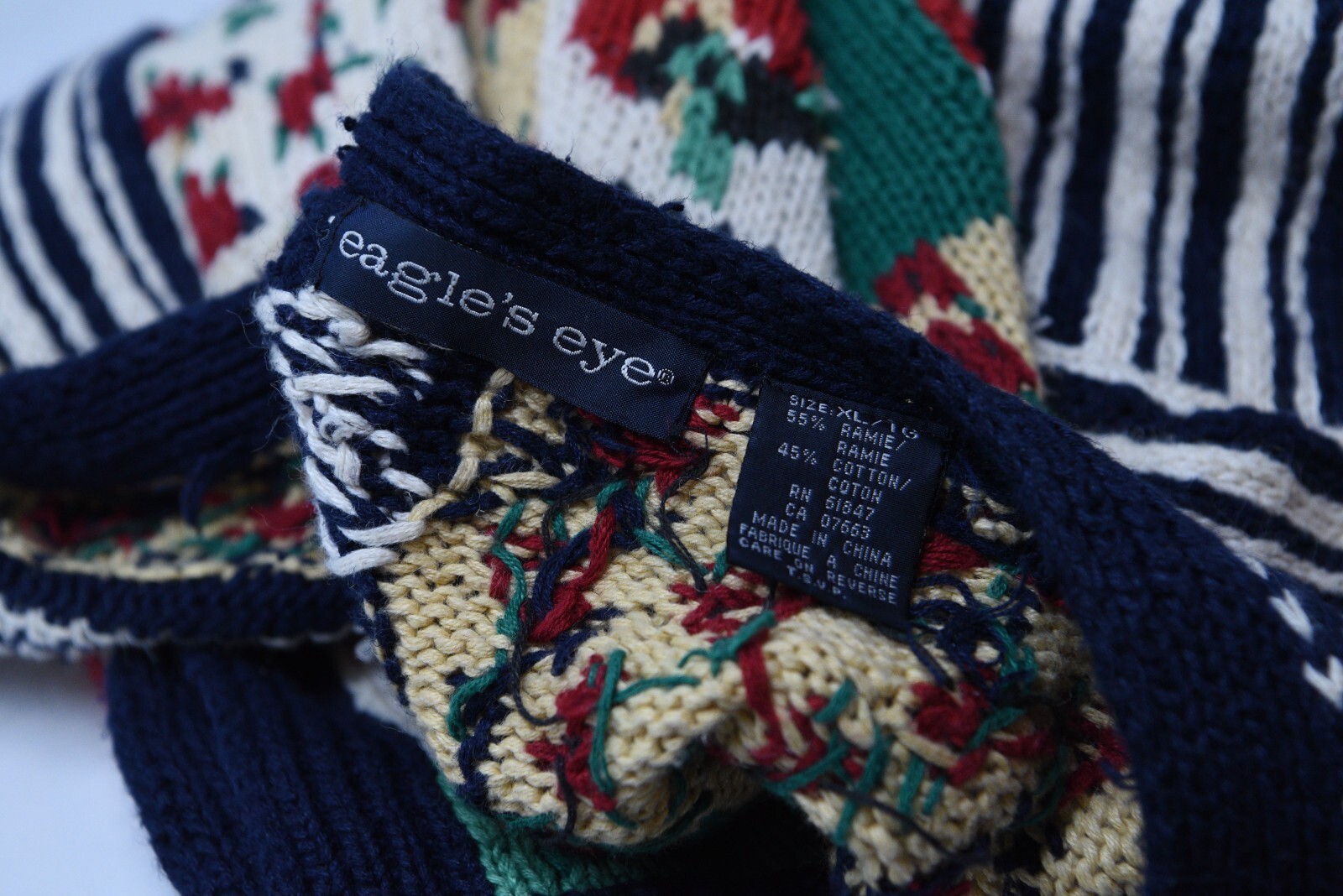 Vintage Eagles Eye Hand Knit Patchwork Short Slee… - image 19